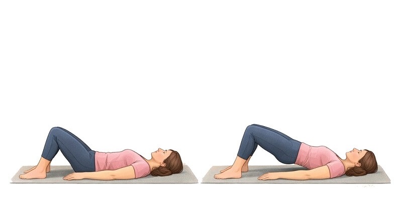 2. ľah na chrbte, pokrčené kolená → zdvih panvy (most)
