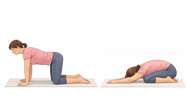 3. poloha na štyroch → sed na pätách s natiahnutím